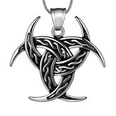 Celtic Knot Necklace Viking Pendant Triple Odin Horn Crescent Moon - Necklaces - Aurora Tears